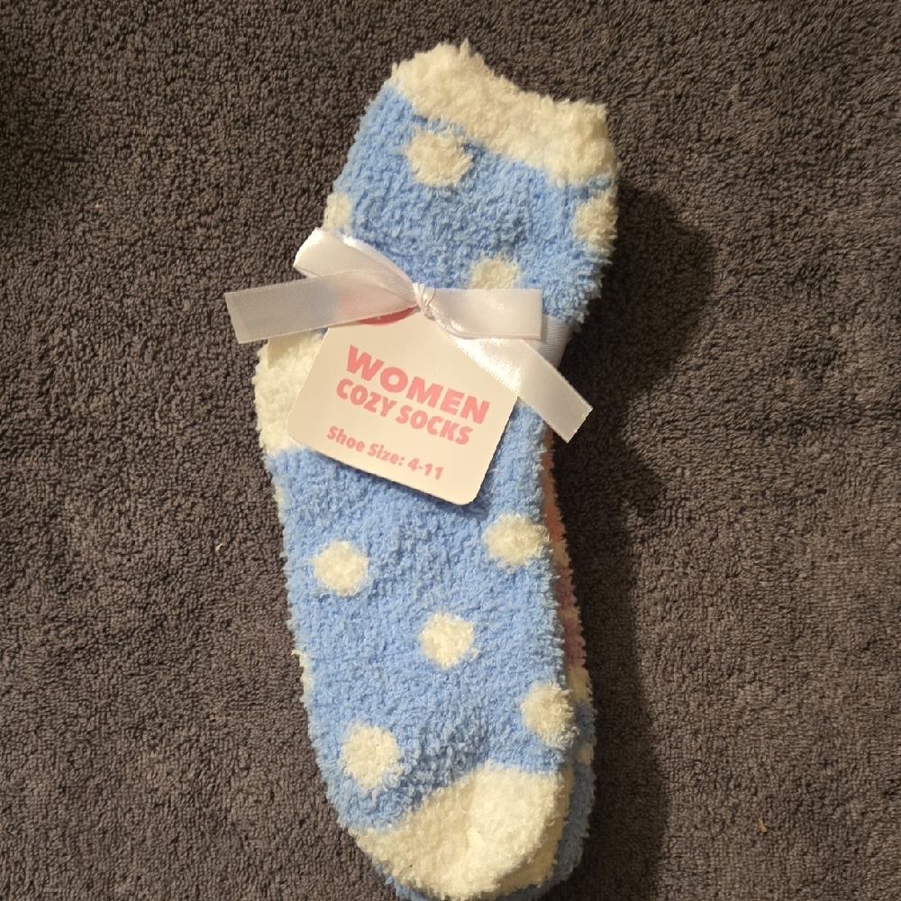Blue and White Polka Dot Cozy Socks 2 pair